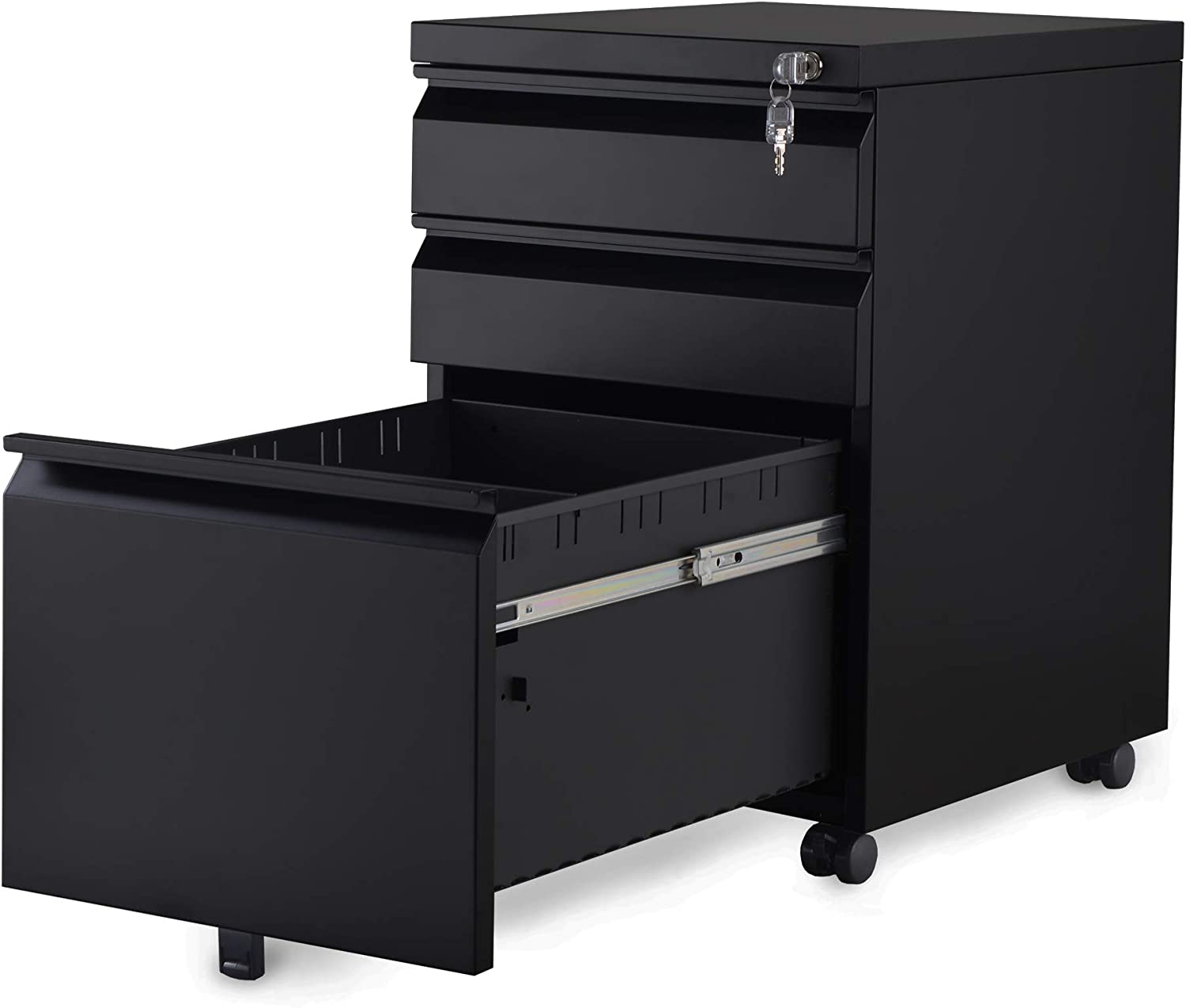 ApexDesk Archivador móvil de metal vertical de 3 cajones con llaves de  bloqueo - Panel de carbón/cuerpo negro