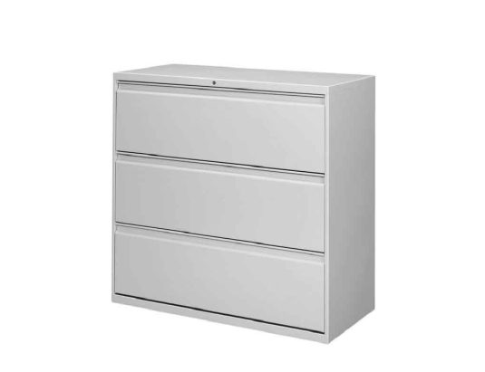 archivador lateral de 3 gavetas gris