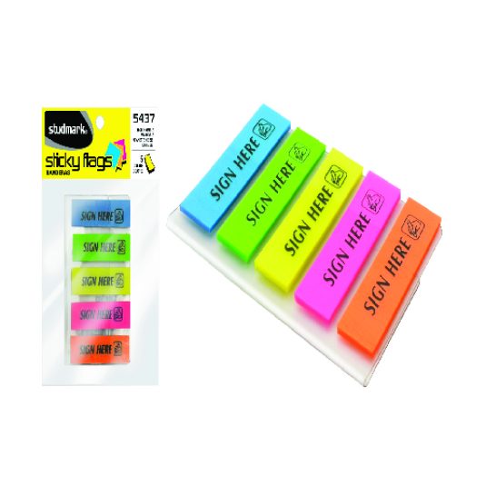 NOTAS BANDERITAS SIGN HERE, 5 COLORES X 25 HOJAS