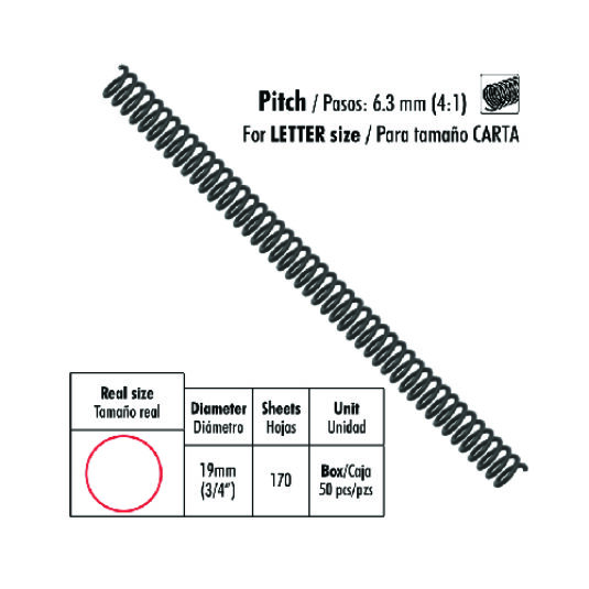 ESPIRALES PLASTICOS DE 1-3/4"(45MM), 20 PIEZAS, NEGROS