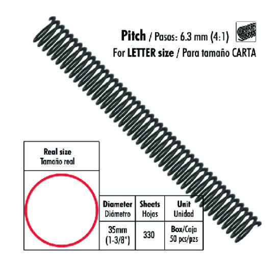 ESPIRALES PLASTICOS DE 1-3/8"(35MM), 30 PIEZAS, NEGROS