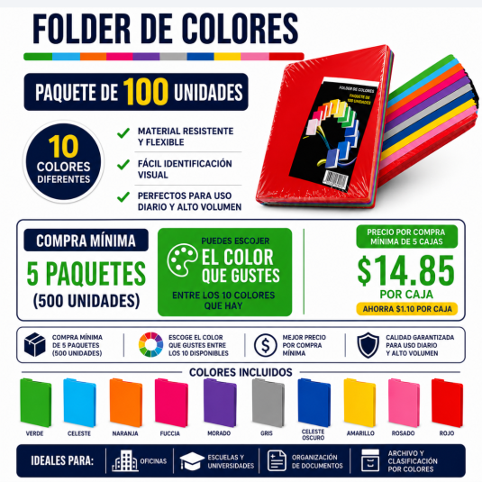 folder de colores, folder legal, folder 8.5x14, folder ultrapaper, cartulina 175 lb, folders para oficina, folders para archivo, folders tamaño legal, folders de cartulina, material de oficina