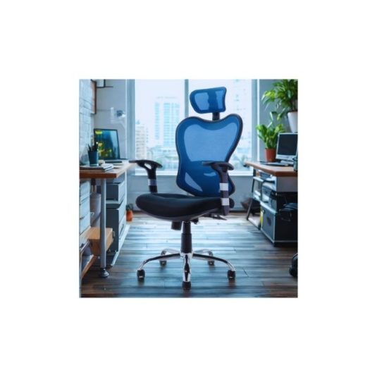 Silla ejecutiva con brazo fijo y cabezal ajustable, malla