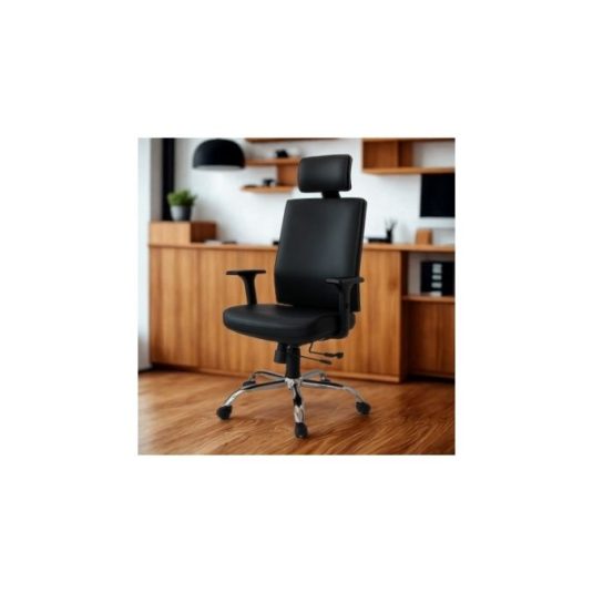 Silla ejecutiva con brazo y cabezal ajustable, cuerina