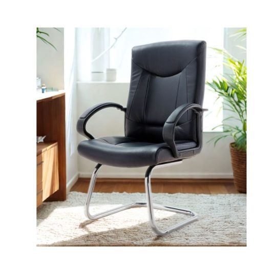 silla de visita con brazo, base trineo, cuerina