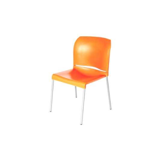 Silla apilable, metal y plástico.