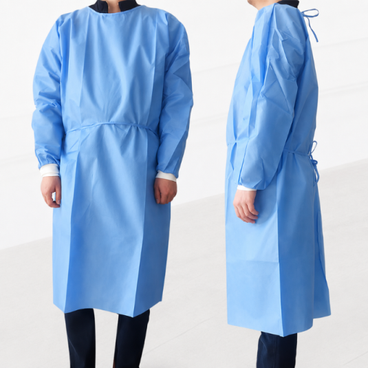 Batas desechables de aislamiento en material no tejido, ligeras y cómodas. Ideales para clínicas, laboratorios, limpieza, producción y mantenimiento.