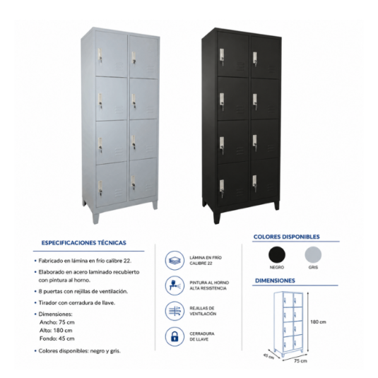 locker de 8 casilleros color negro